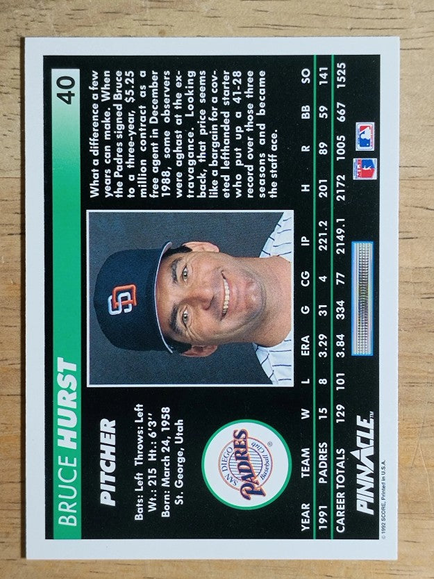 1992 Pinnacle #40 Bruce Hurst