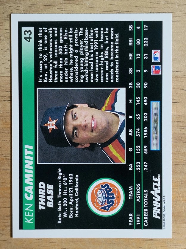 1992 Pinnacle #43 Ken Caminiti