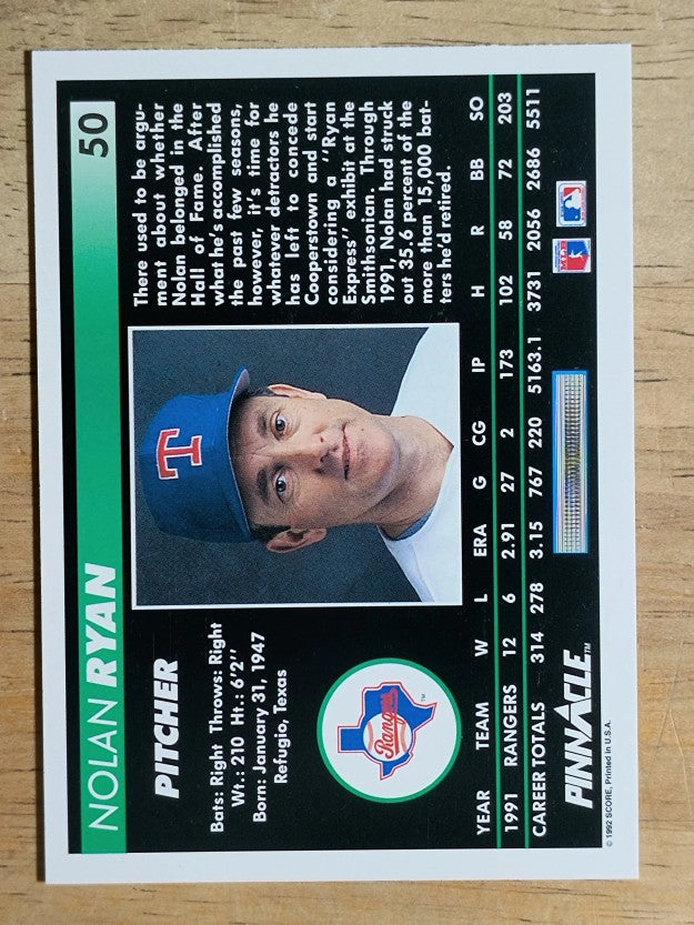 1992 Pinnacle #50 Nolan Ryan