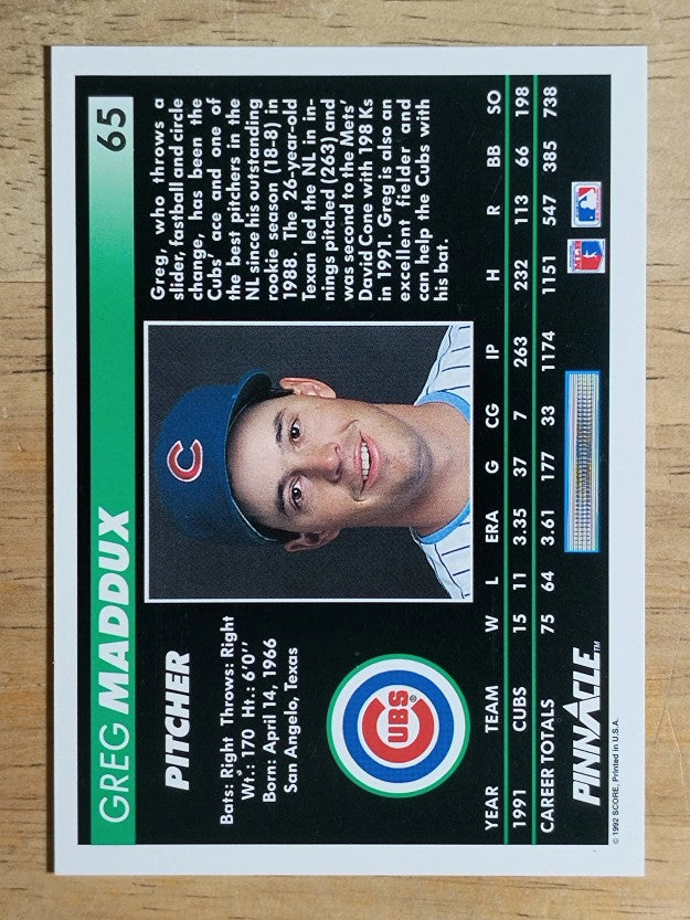 1992 Pinnacle #65 Greg Maddux