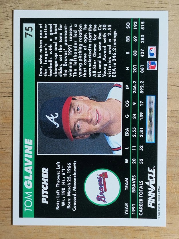 1992 Pinnacle #75 Tom Glavine