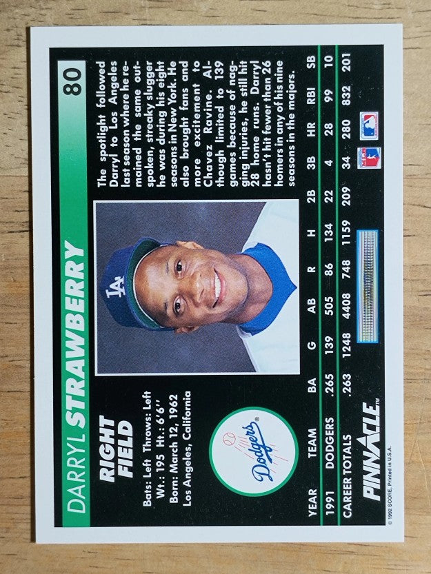 1992 Pinnacle #80 Darryl Strawberry