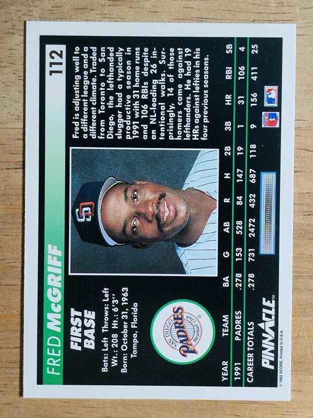1992 Pinnacle #112 Fred McGriff