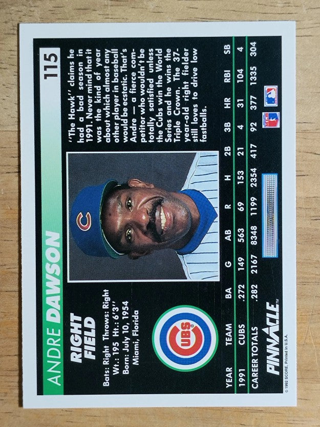 1992 Pinnacle #115 Andre Dawson