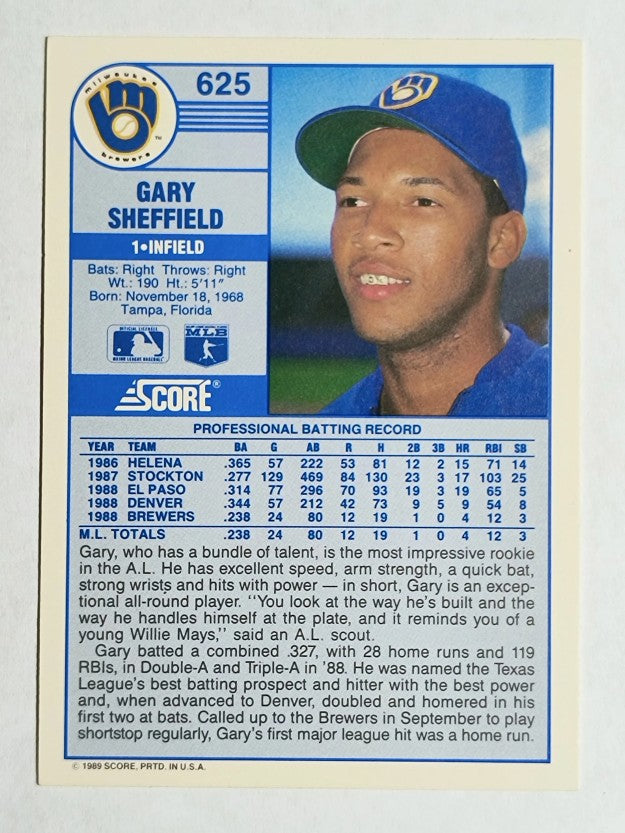 1989 Score #625 Gary Sheffield RC