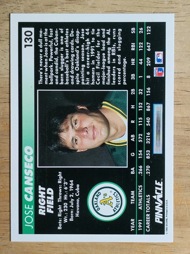 1992 Pinnacle #130 Jose Canseco