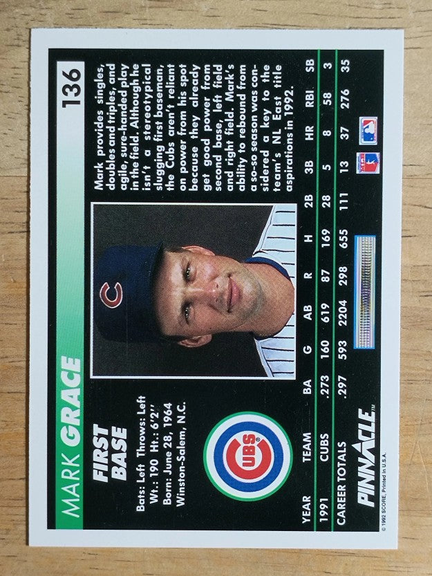 1992 Pinnacle #136 Mark Grace
