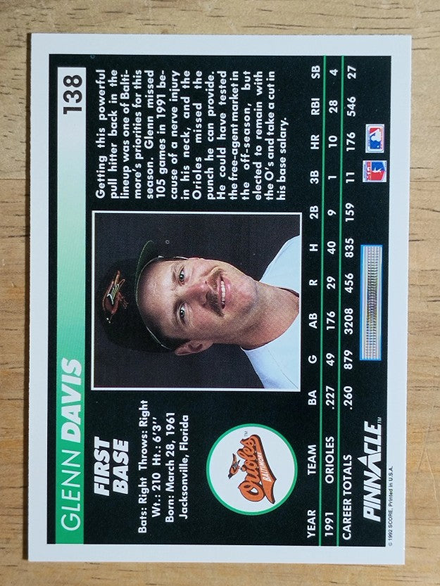 1992 Pinnacle #138 Glenn Davis