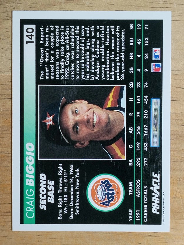 1992 Pinnacle #140 Craig Biggio