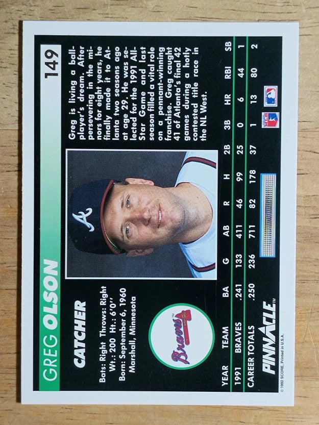 1992 Pinnacle #149 Greg Olson