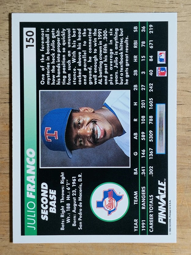 1992 Pinnacle #150 Julio Franco