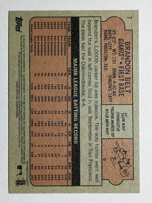 2021 Topps Heritage #7 Brandon Belt