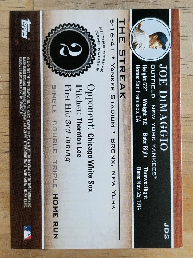 2007 Topps DiMaggio Streak #JD2 Joe DiMaggio
