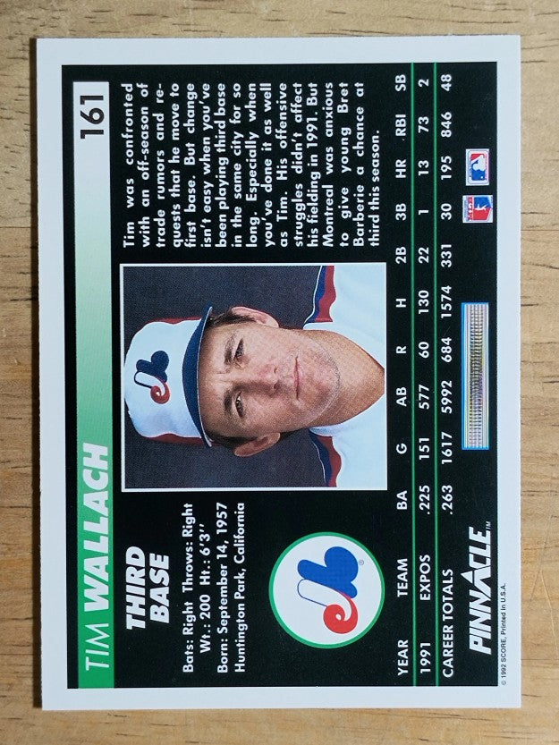 1992 Pinnacle #161 Tim Wallach