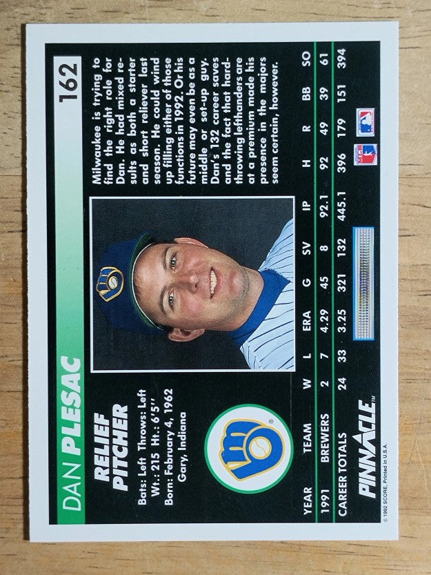 1992 Pinnacle #162 Dan Plesac
