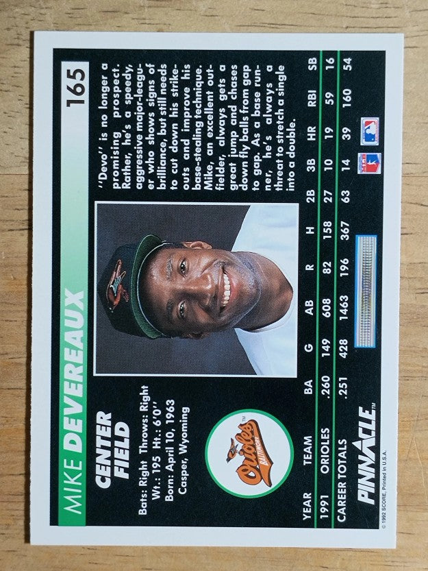 1992 Pinnacle #165 Mike Devereaux