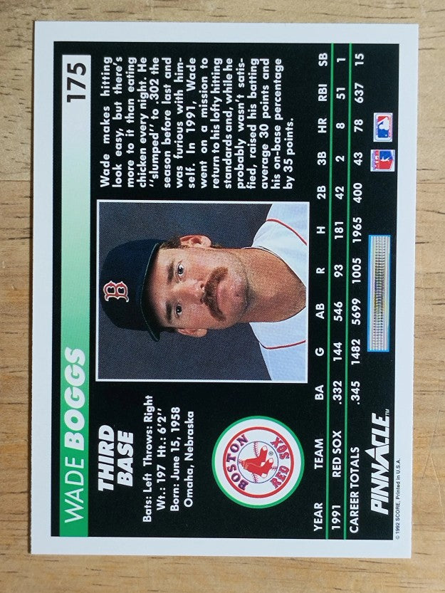 1992 Pinnacle #175 Wade Boggs
