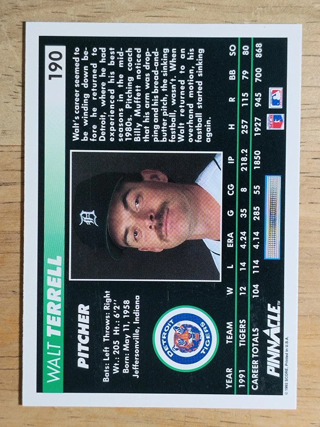 1992 Pinnacle #190 Walt Terrell