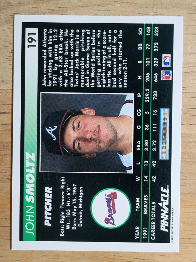 1992 Pinnacle #191 John Smoltz