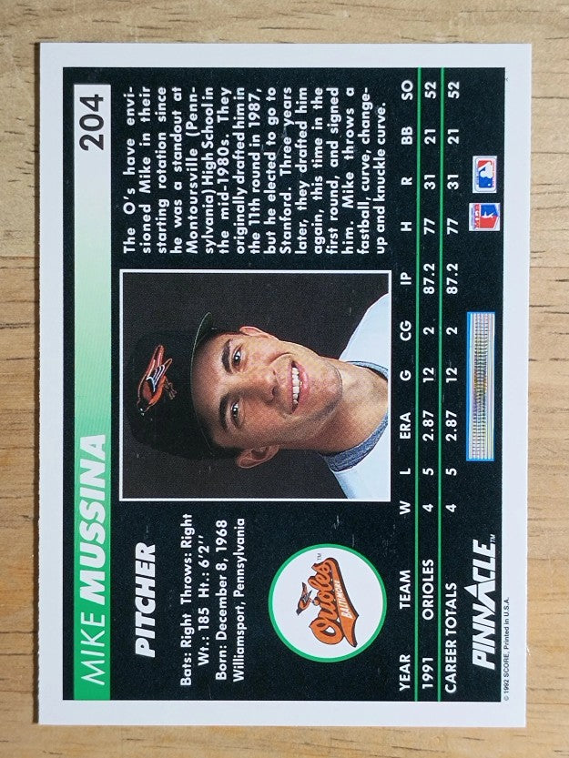 1992 Pinnacle #204 Mike Mussina