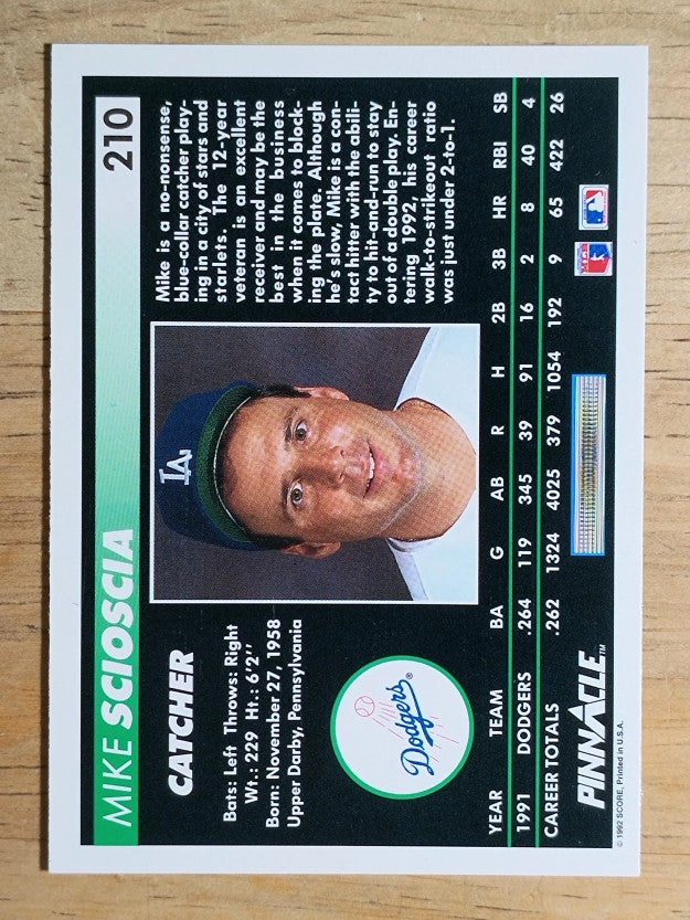 1992 Pinnacle #210 Mike Scioscia