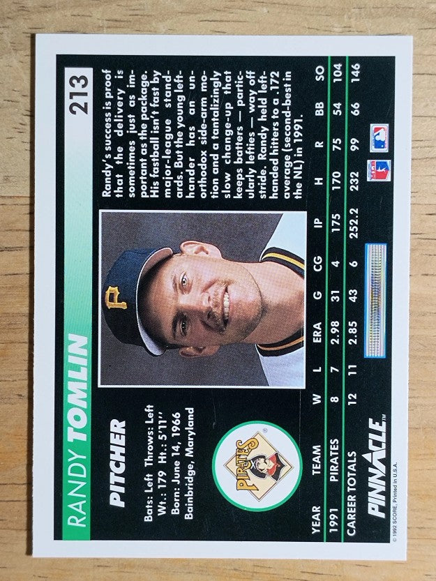 1992 Pinnacle #213 Randy Tomlin