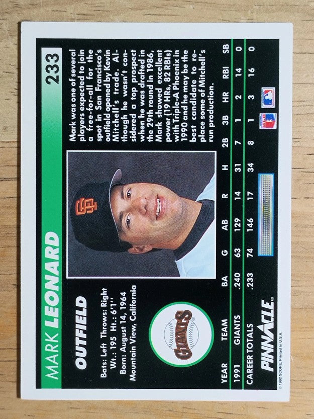 1992 Pinnacle #233 Mark Leonard
