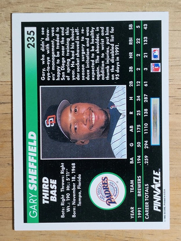1992 Pinnacle #235 Gary Sheffield