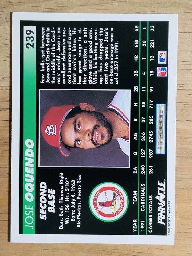 1992 Pinnacle #239 Jose Oquendo