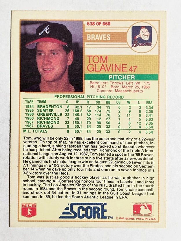 1988 Score #638 Tom Glavine RC
