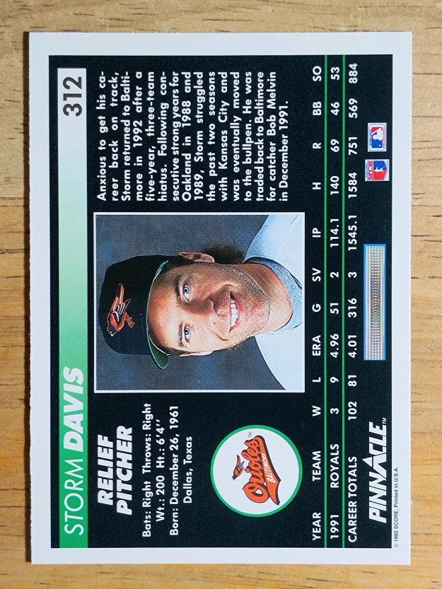 1992 Pinnacle #312 Storm Davis