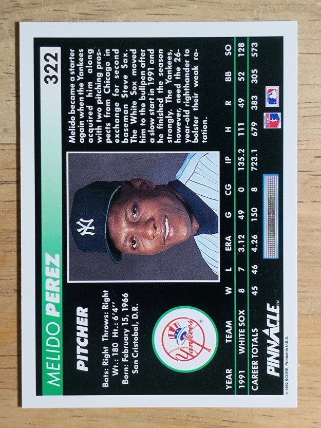 1992 Pinnacle #322 Melido Perez