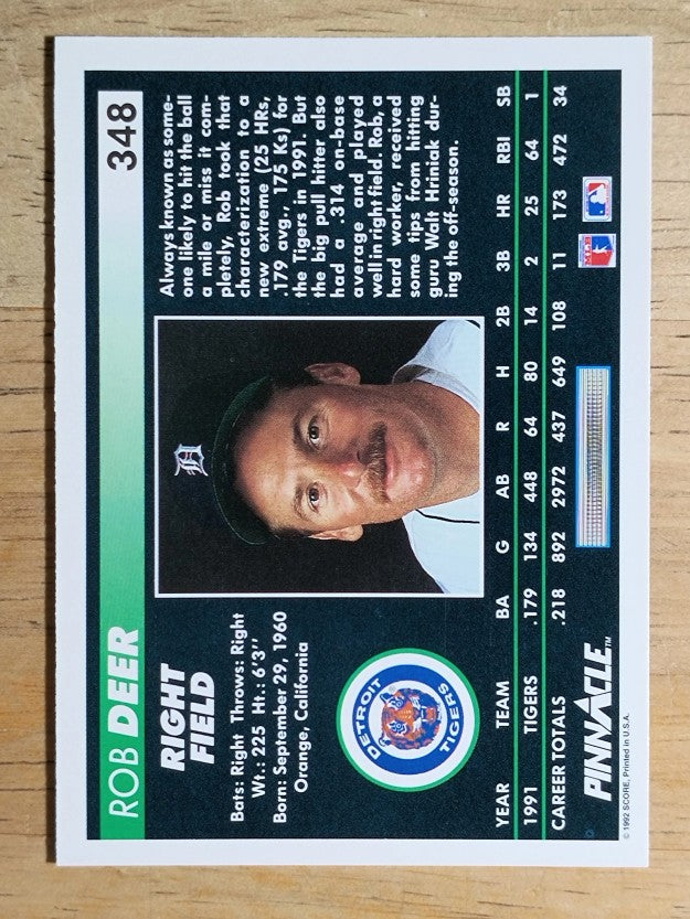 1992 Pinnacle #348 Rob Deer
