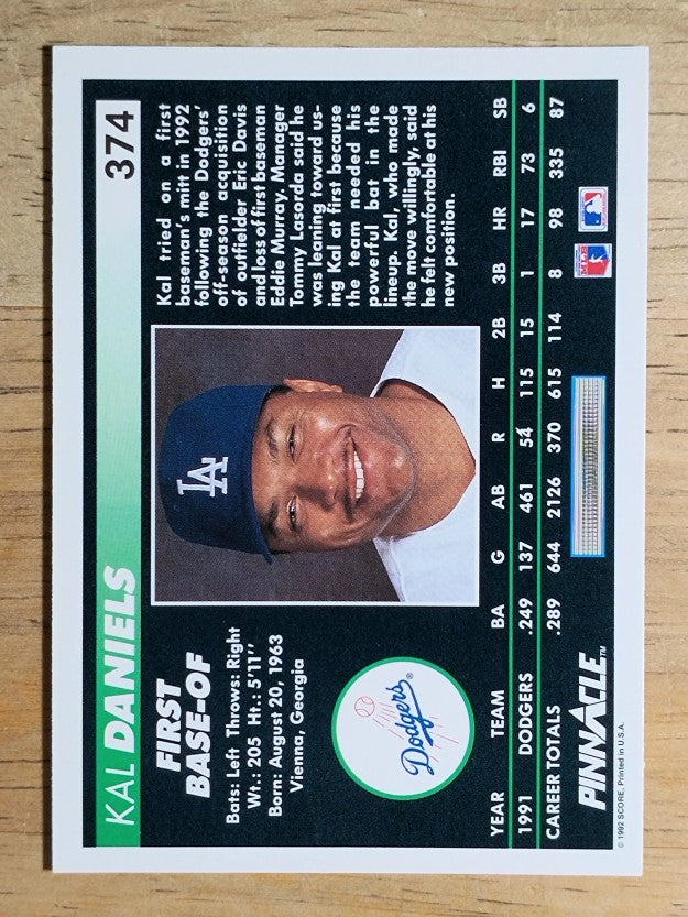 1992 Pinnacle #374 Kal Daniels