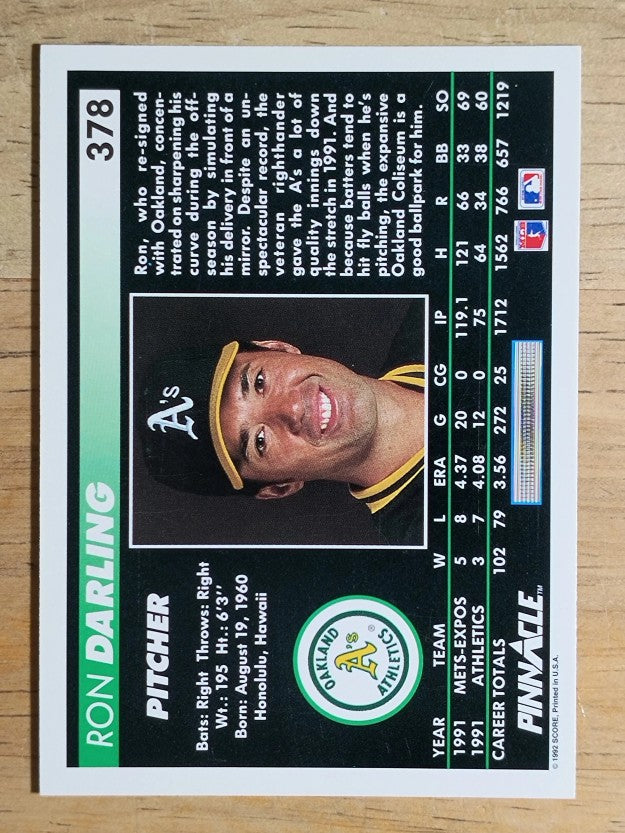 1992 Pinnacle #378 Ron Darling