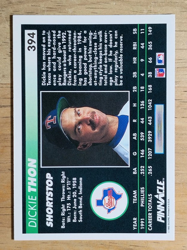 1992 Pinnacle #394 Dickie Thon