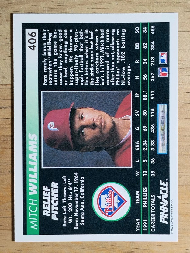 1992 Pinnacle #406 Mitch Williams