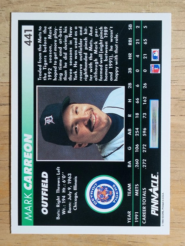 1992 Pinnacle #441 Mark Carreon
