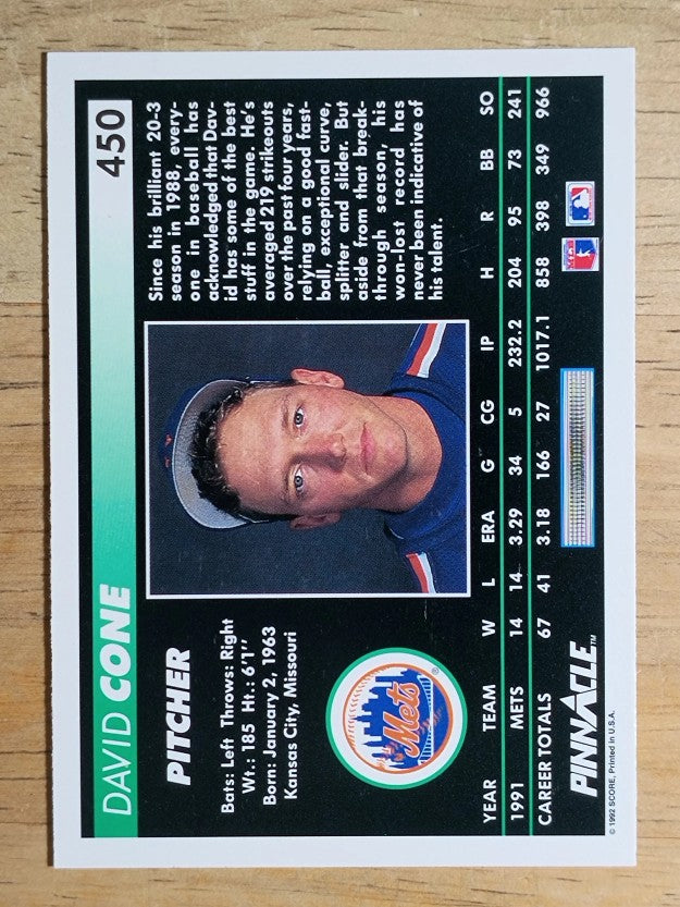 1992 Pinnacle #450 David Cone