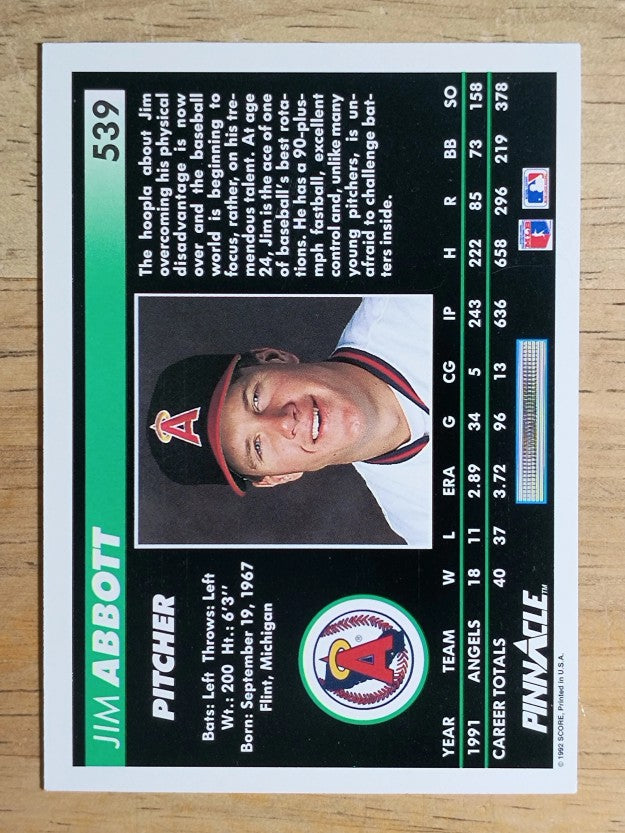 1992 Pinnacle #539 Jim Abbott
