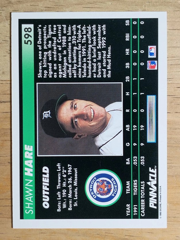 1992 Pinnacle #598 Shawn Hare RC