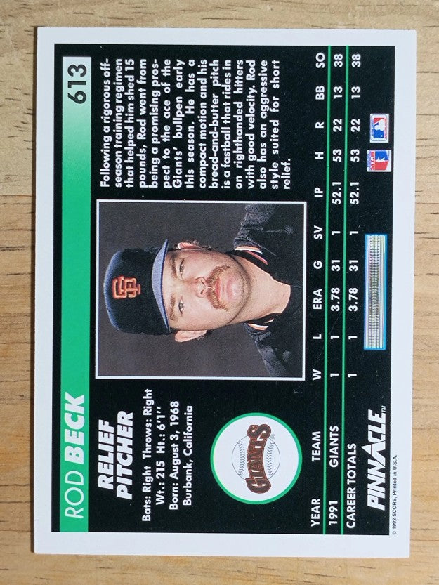1992 Pinnacle #613 Rod Beck GRIP