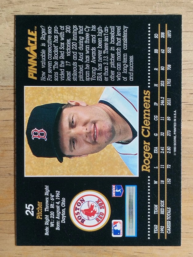 1993 Pinnacle #25 Roger Clemens