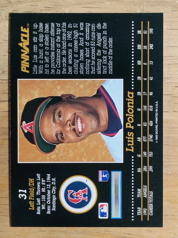 1993 Pinnacle #31 Luis Polonia