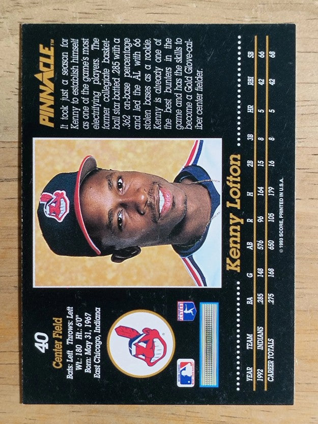 1993 Pinnacle #40 Kenny Lofton