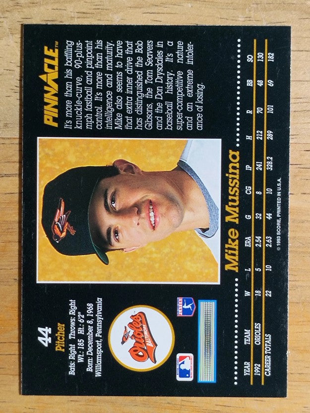 1993 Pinnacle #44 Mike Mussina