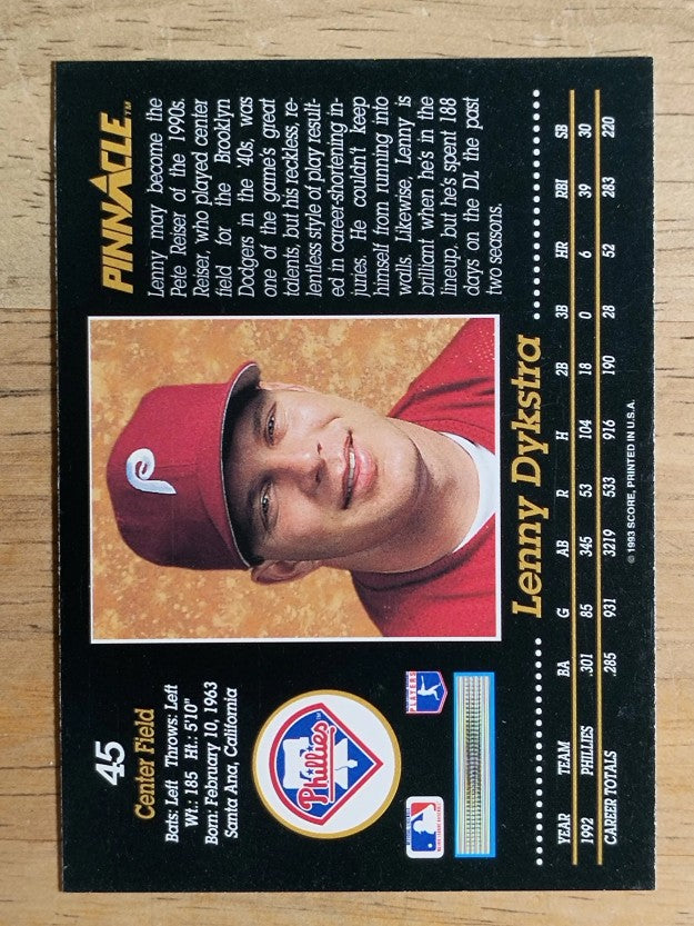 1993 Pinnacle #45 Len Dykstra