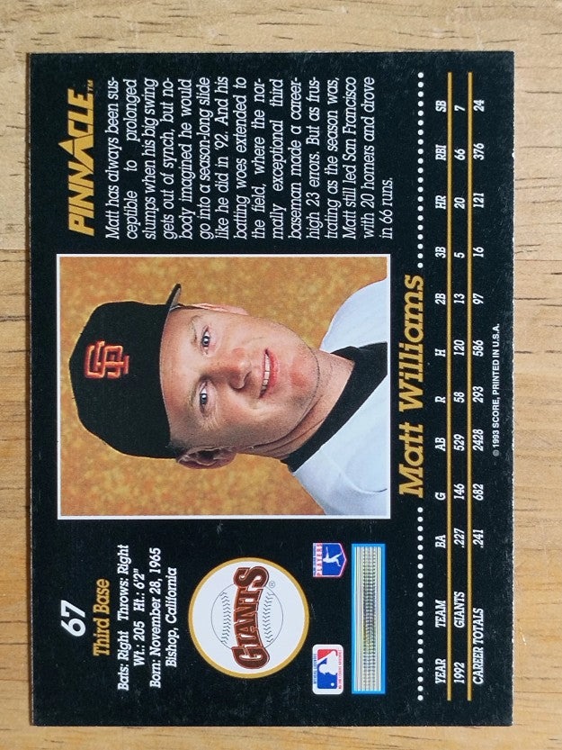 1993 Pinnacle #67 Matt Williams