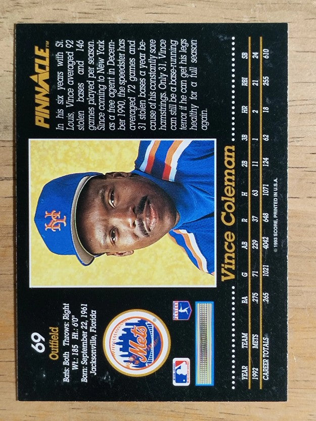 1993 Pinnacle #69 Vince Coleman
