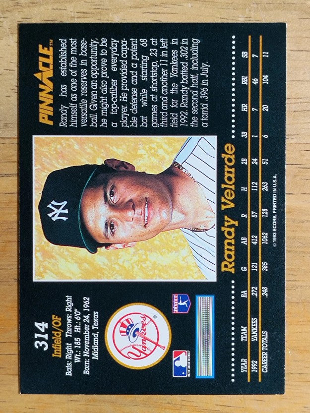 1993 Pinnacle #314 Randy Velarde